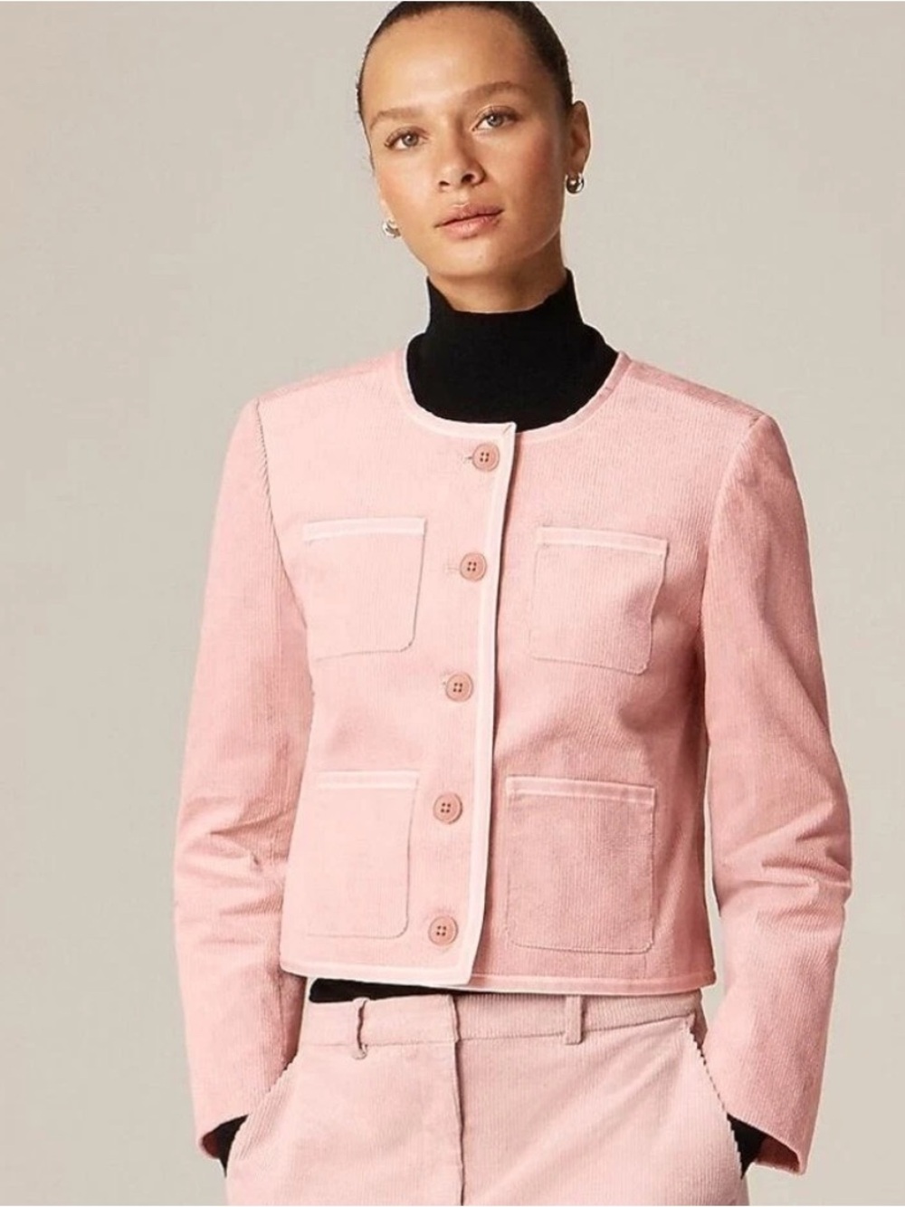 J Crew Patch-pocket lady jacket in stretch corduroy soft Mineral Pink Size 4 NWT
